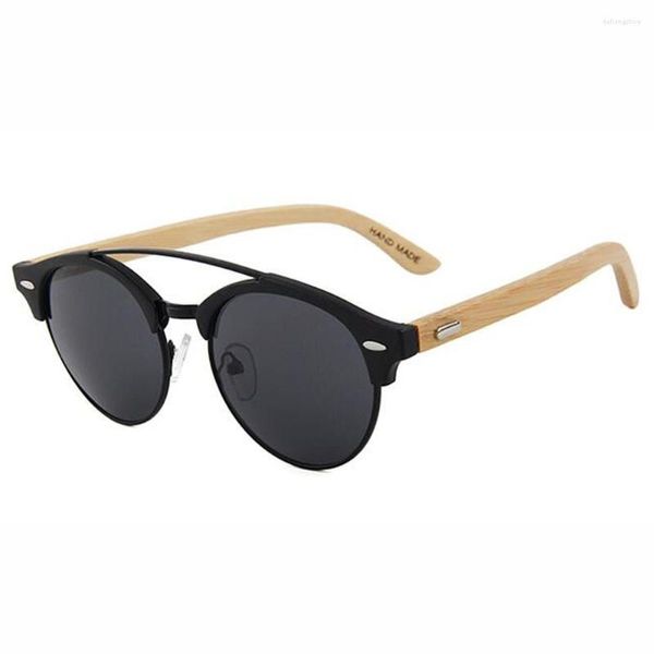 Óculos de sol BerWer Madeira Vintage Wood Sunglass Marca Designer Moldura de Plástico com Pernas de Bambu