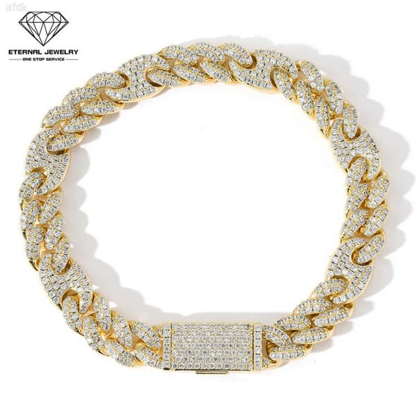 Bracciale personalizzato con gemma di diamanti Moissanite in oro bianco giallo 9k 10k 14k 18k alla moda Hip-Hop reale S925