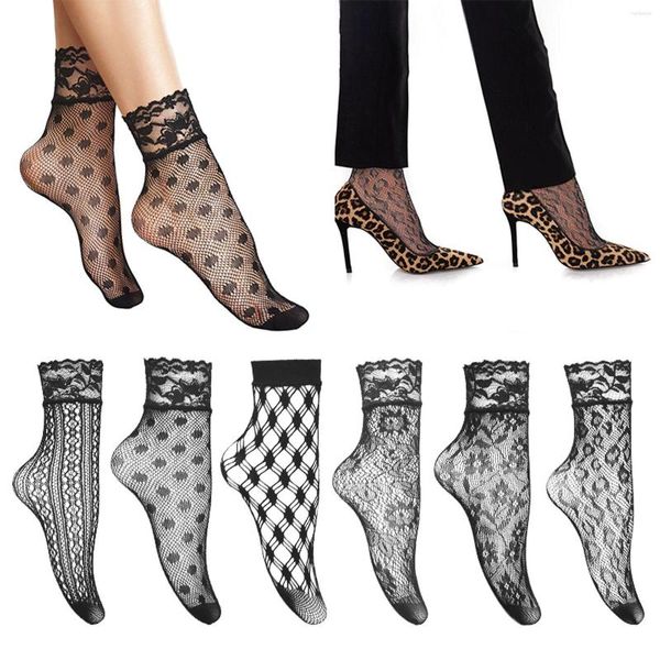 Frauen Socken Frühling Und Sommer Sexy Jacquard Ausgehöhlt Kurze Netz Ultra Dünne Atmungsaktive Rohr Fishnet Schwarz