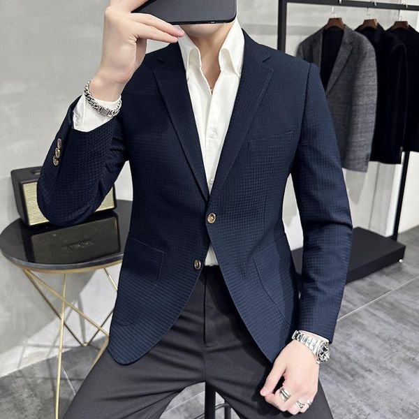 Erkekler 4xl-M Yüksek Kaliteli Kore İnce Fit Blazer Ceketler Erkek Giyim Basit İki Düğme İş Smokedo Formal Giyim Günlük Takım Elbise Katlar