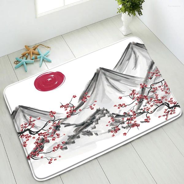 Tappetini da bagno Fuji Mountain Cherry Blossoms Mat Cartoon Ocean Antiscivolo Cucina Dedroom Assorbimento d'acqua Zerbino Rilievi del piede Lavabile