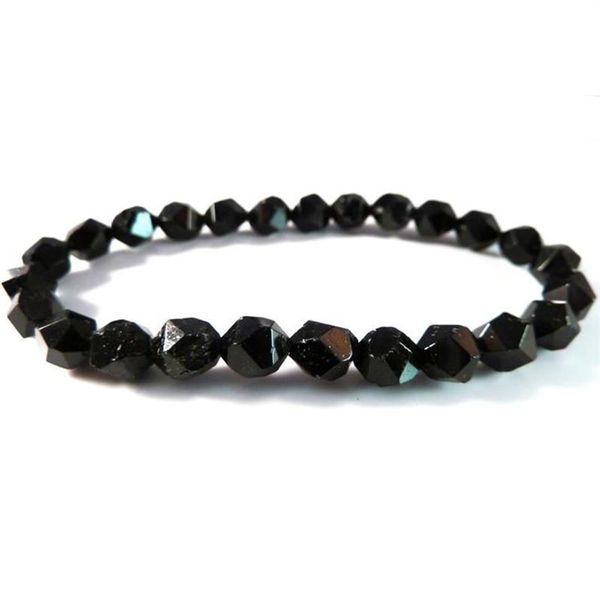 Charme Pulseiras Mens Black Tourmaline Stretchy Pulseira Facetada Estrela Corte Beads Frisado Cura Pedra Meditação Jóias Presente Para Me223W