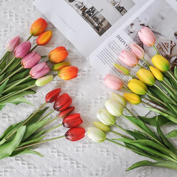 Dekoratif Çiçekler 40cm Yumuşak Touch Yapay Lale Buket, Ev Düğün Dekorasyonu için Saplar