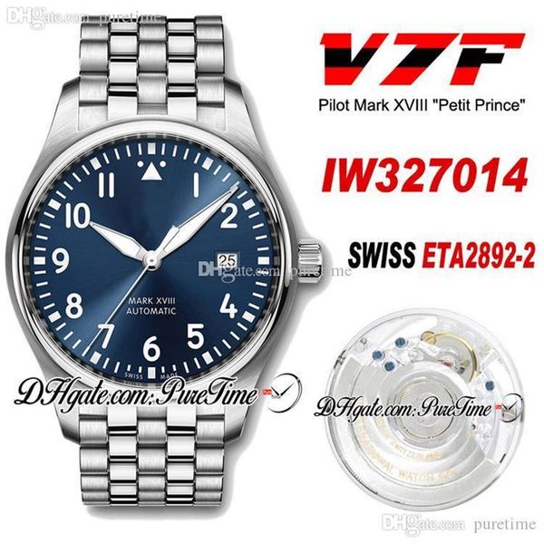 V7F Mark XVIII 327014 Le Petit Prince Swiss ETA2892-2 Relógio automático masculino caixa de aço mostrador azul pulseira de aço inoxidável novo Puret212Q