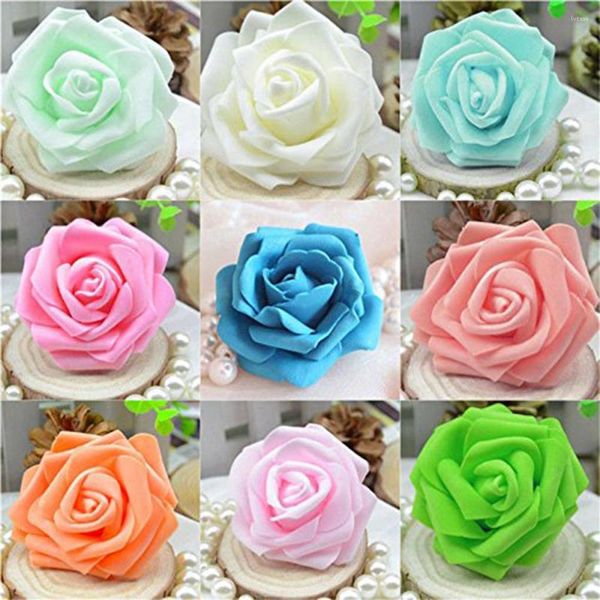 Flores decorativas 50 peças simulação biônica artificial rosas arranjo de flores falsas festa de casamento creme de noivado branco