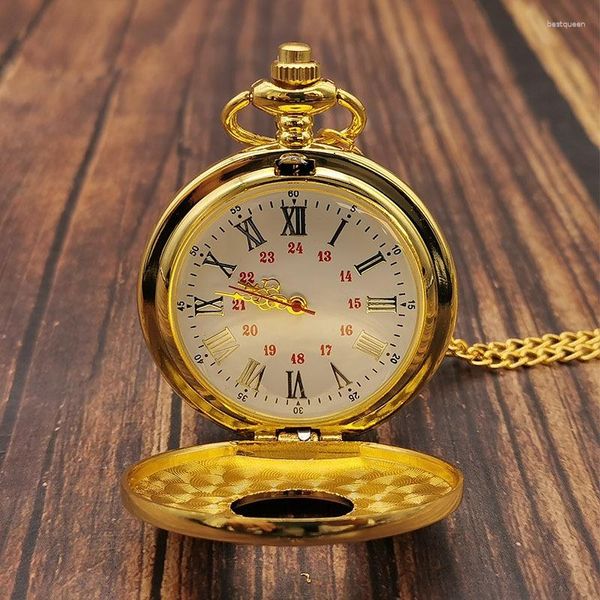 Карманные часы, золотые римские цифры, кварцевые часы, цепочка для мужчин и женщин, полый корпус, винтажное ожерелье с подвеской, подарки для