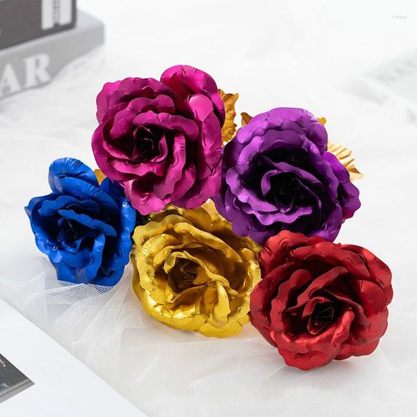 Flores decorativas 1 peça presente criativo 24k folha banhada a metal caixa de ouro rosa dura para sempre amor festa de casamento decoração de casa falsa fose