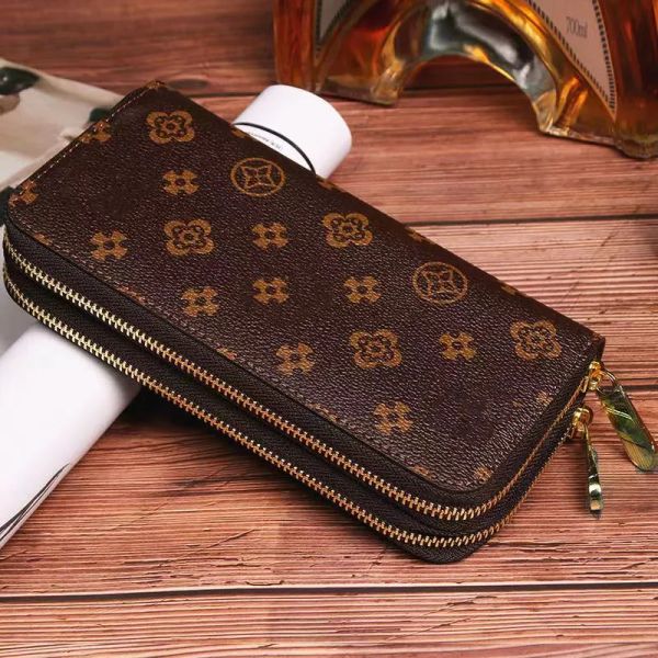 2023 de alta qualidade Carteiras com zíper duplo Mens Carteira de couro Titulares para flor marrom Mulheres Bolsa Monogramas Bolsas de Luxo Cross Body Carteiras Zipper Coin Fashion