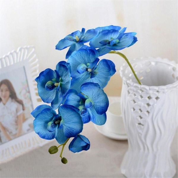 Flores decorativas artificial orquídea flor haste real simulação branca borboleta phalaenopsis para festa de casamento em casa teal falso