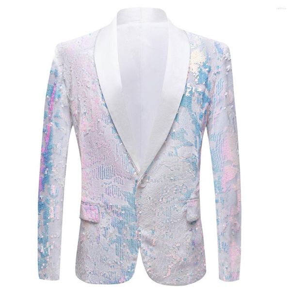 Abiti da uomo Uomo Puro velluto bianco Fantasia Colore Paillettes Blazer Night Club Cantanti Matrimonio Sposo Prom Smoking Slim Fit Giacca Blazer