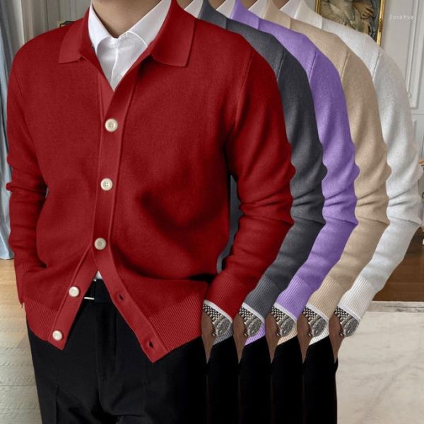 Maglioni da uomo Maglione cardigan lavorato a maglia da uomo Top Autunno Inverno Elegante abbigliamento da lavoro Manica lunga Colletto rovesciato Bottoni Maglieria Y2K Abbigliamento