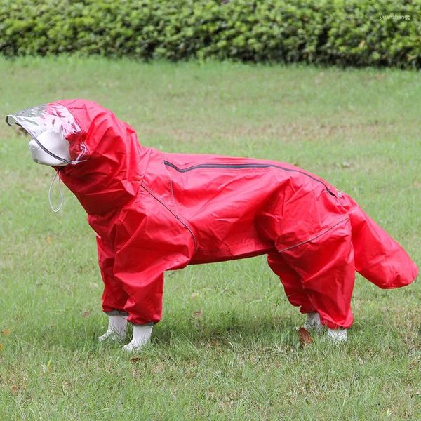 Cão vestuário resistente com capuz ao ar livre poncho transparente cães reflexivo cauda capa de chuva água pet macacão roupas listra embrulhado