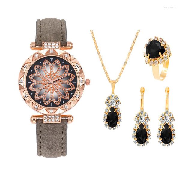 Orologi da polso da donna con collana, anello, orecchino, braccialetto di moda, casual, al quarzo, design semplice, stile versatile 2023