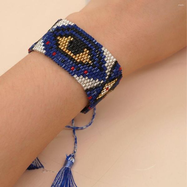 Bracciale con perline a forma di occhio del diavolo, design romboidale, originalità, lavorazione a mano, marea regolabile, perline di riso con geometria semplice della Boemia