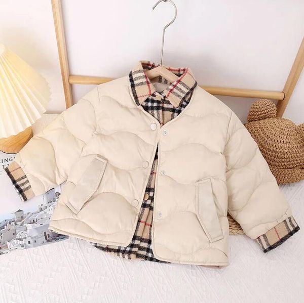 23ls inverno crianças designer jaqueta puffer bebê menino menina jaquetas falsas duas peças crianças casaco
