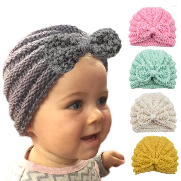 Chapéus de malha bebê inverno chapéu 12 cores arcos beanie turbante crianças boné nascido bowknot para meninas acessórios de criança