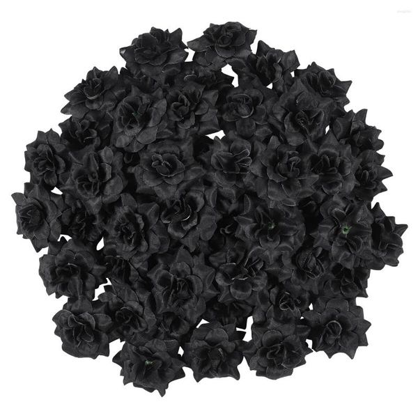 Fiori decorativi Fiore di seta rosa Decorazione artificiale in oro per matrimonio Halloween Nero