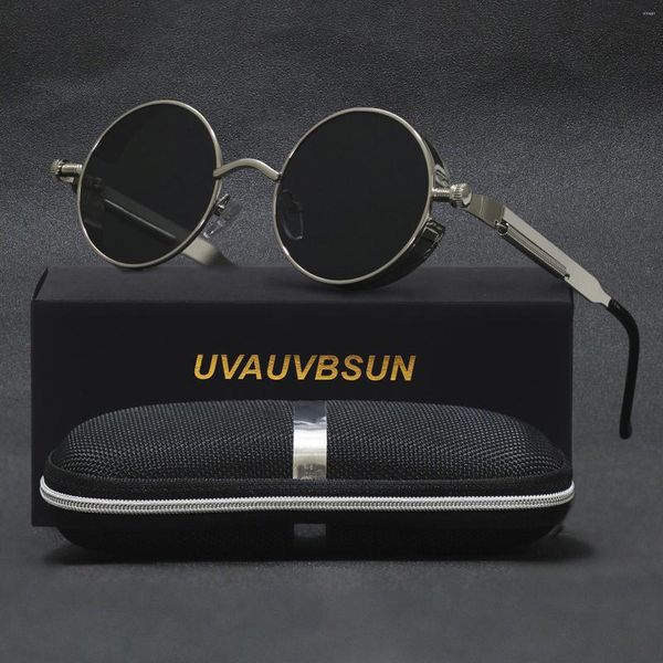 Óculos de sol clássico gótico steampunk polarizado homens mulheres marca designer vintage redondo quadro de metal óculos de sol lunette de soleil