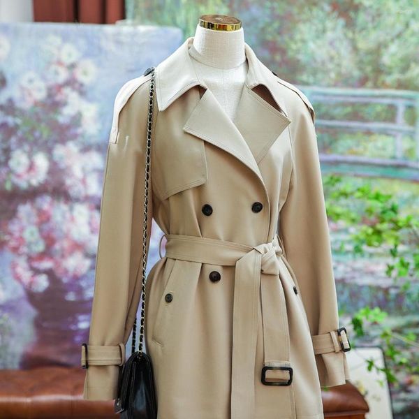 Damen Trenchcoats Tide Hundred With A Hand Langer zweireihiger Mantel Weibliche Jacke 2023 Herbst Spleißen Arbeitsstil Temperament Schlank