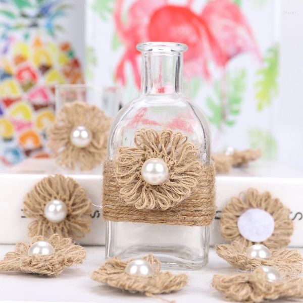 Flores decorativas 5 pçs artesanal natural juta serapilheira hessian flor artificial diy artesanato suprimentos vintage favor vestido de casamento rústico