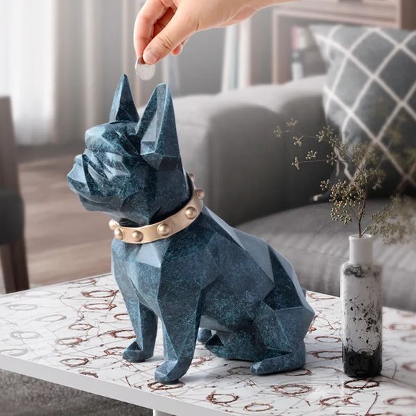 Novidade itens francês bulldog moeda banco caixa piggy estatueta casa decorações armazenamento titular brinquedo criança presente dinheiro cão para crianças 230928