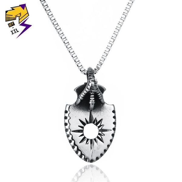 Anhänger Halsketten Punk Adler Klaue Halskette Für Männer Sun Shield Vitage Silber Edelstahl Box Kette Männliche Schmuck186q