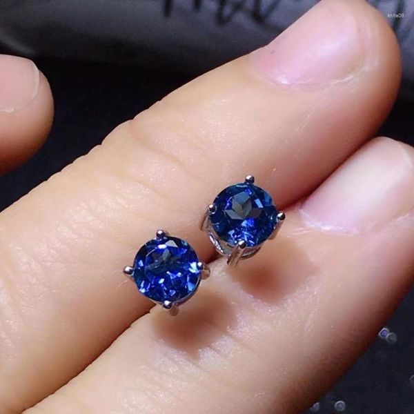 Stud Küpe VVS Sınıf Londra Mavi Topaz 5mm Doğal Mtopaz Gümüş 925 TEŞ