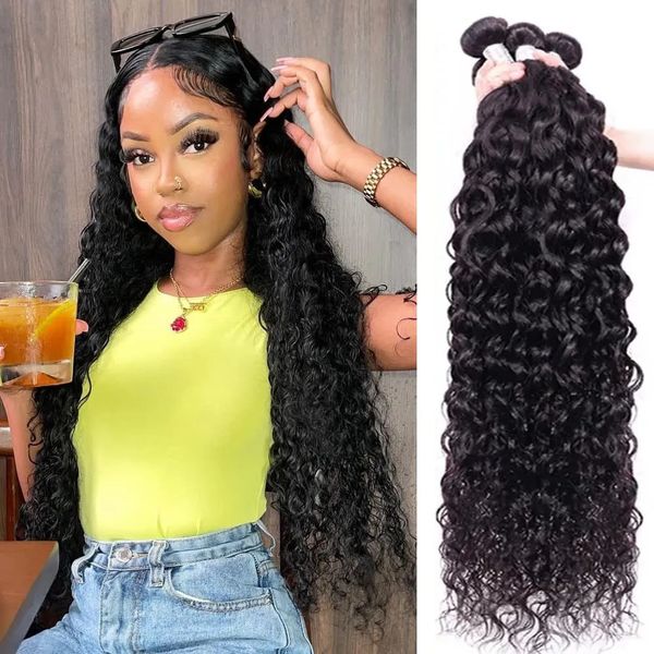 Кружева s Water Wave Bundles 12A Бразильское плетение человеческих волос 134PCS Глубокие волны Вьющиеся 100gpc Virgin Natural 230928