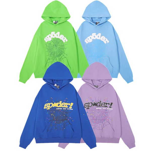 Spider Hoodie Designer Hoodies Sp5der Rosa Hoodie Gráfico Configuração de Diamante Conjunto Espessado Terry Pano Athleisure Hot Stamping Espuma Impressão Oversize Algodão Grosso