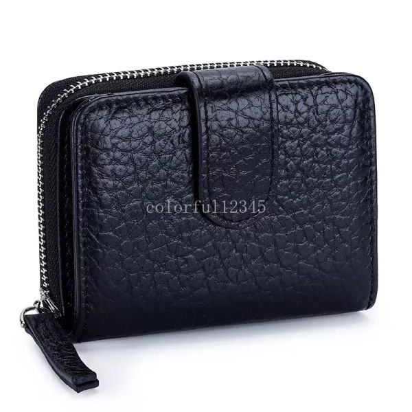 Carteira feminina de couro genuíno, bolsa de mão dobrável com design luxuoso, porta cartão de identificação branco, bolsa de moedas para mulheres, bolsa curta