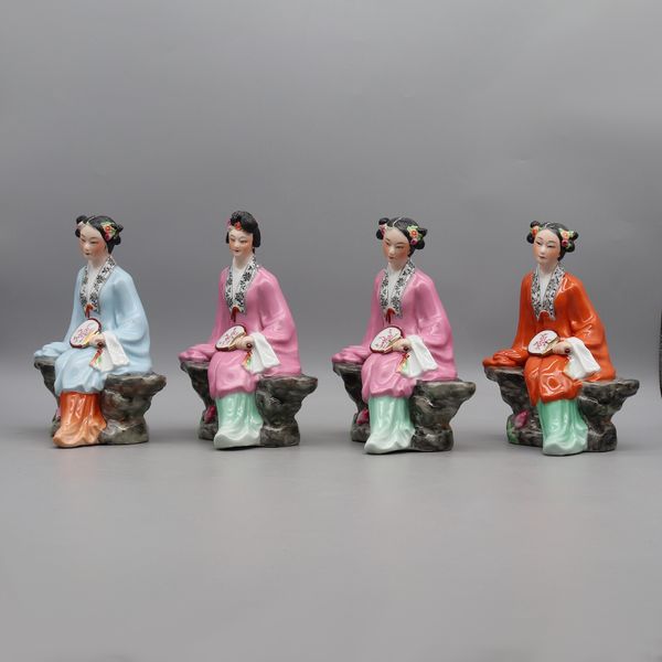 Antike chinesische Damenstatue, handbemalte Schönheitsfigur aus Keramik