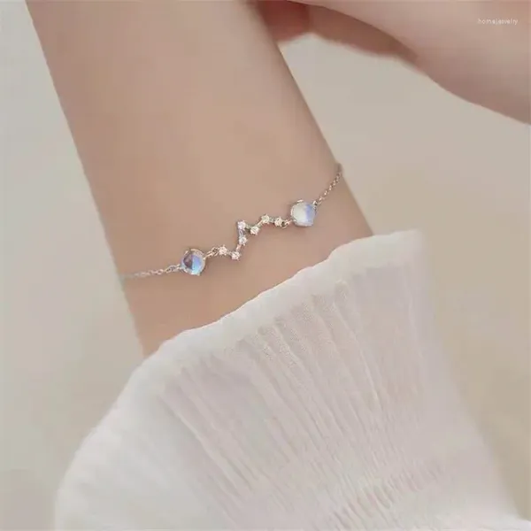 Braccialetti a maglie color argento pietra di luna braccialetto con ciondoli con perline rotonde per gioielli da sposa per ragazze da donna Sl207