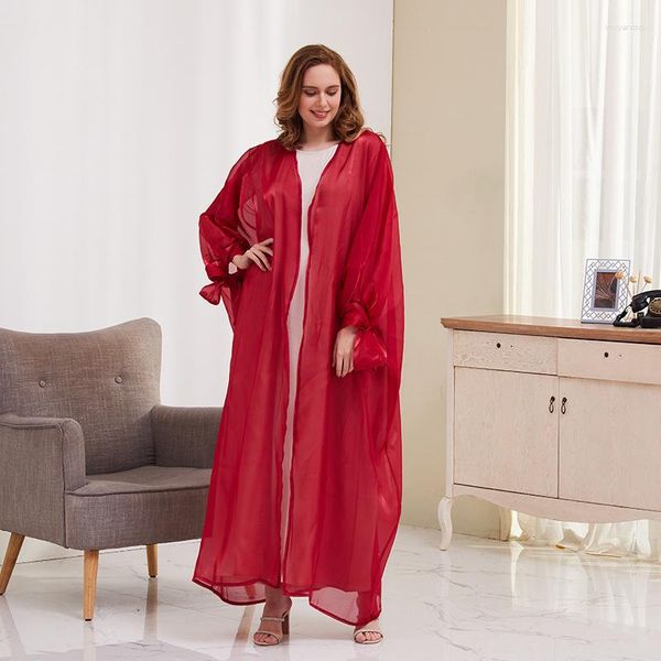 Roupas étnicas Abayas para Mulheres Dubai 2023 Baratas Mercerizadas Bolha Mangas Cardigan Casual Robe Real Time Modelo Local