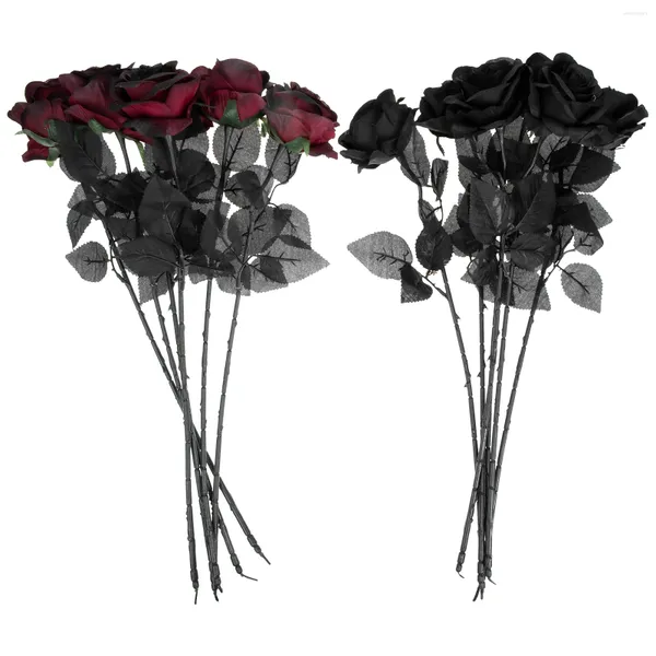 Декоративные цветы, 12 шт., реквизит, черная роза, свадебные украшения для невесты, букеты из искусственных роз, шелковая вечеринка, Хэллоуин