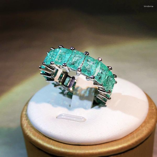 Кольца кластера, роскошное кольцо Palaiba для женщин, синий кристалл, драгоценный камень, палец 925, квадратное свадебное украшение принцессы, подарок