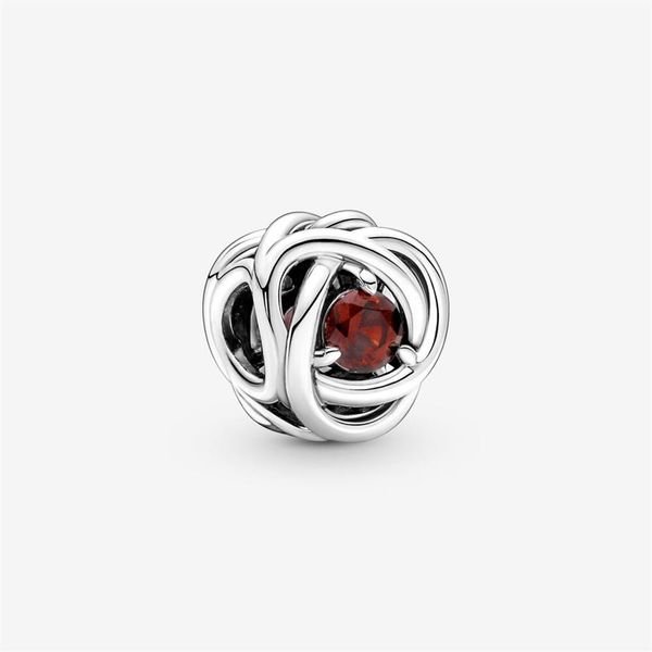 Charms in argento sterling 100% 925 gennaio rosso eternità cerchio adatto braccialetto europeo originale con ciondoli moda fidanzamento matrimonio gioiellor261Q