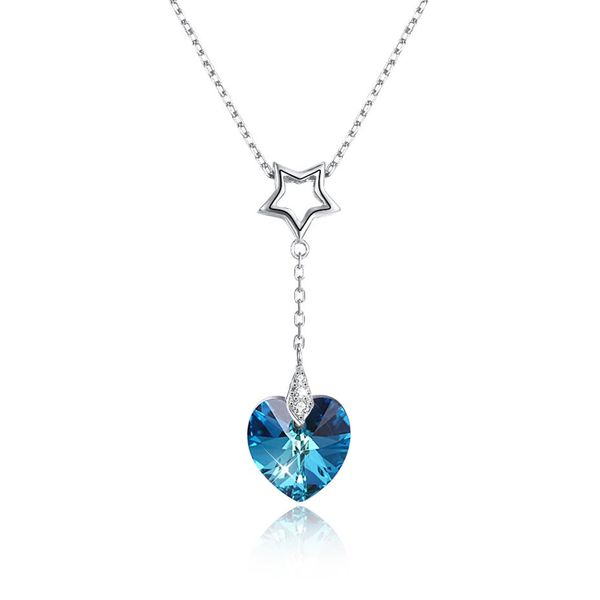 Menrose genuíno s925 prata esterlina coração pingente de cristal colar safira azul e ouro 2 cores tendências da moda jóias presente fo230s