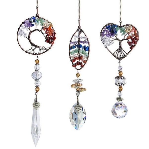 Kolye Kolye 3 PCS El yapımı Suncatcher Tel Sarılı Taş Kolye Asma Süs Kristal Drop Prizma Ev Araba BMF82278