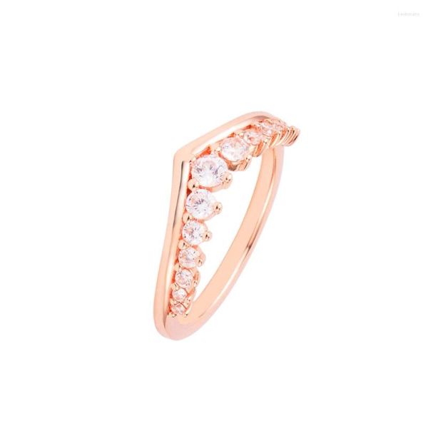 Anéis de cluster desejo atemporal flutuante pavimentar anel rosa ouro feminino cristais claros jóias de prata esterlina para mulher proposta de festa