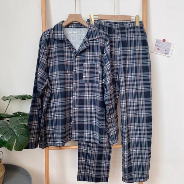 Pijamas masculinos primavera outono mangas compridas pijamas para homens algodão flanela calças de chão cardigan confortável conjunto de pijama macio