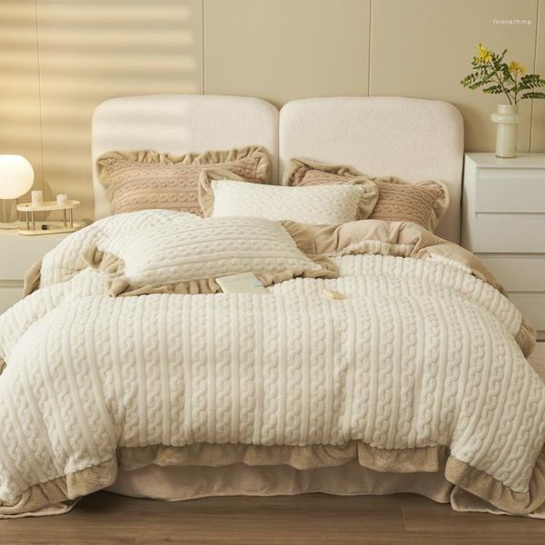 Conjuntos de cama S Soft Winter Warm Stitch Fluffy Bed Sheets Set Quilt Cover Duplo Single Quarto Duvet