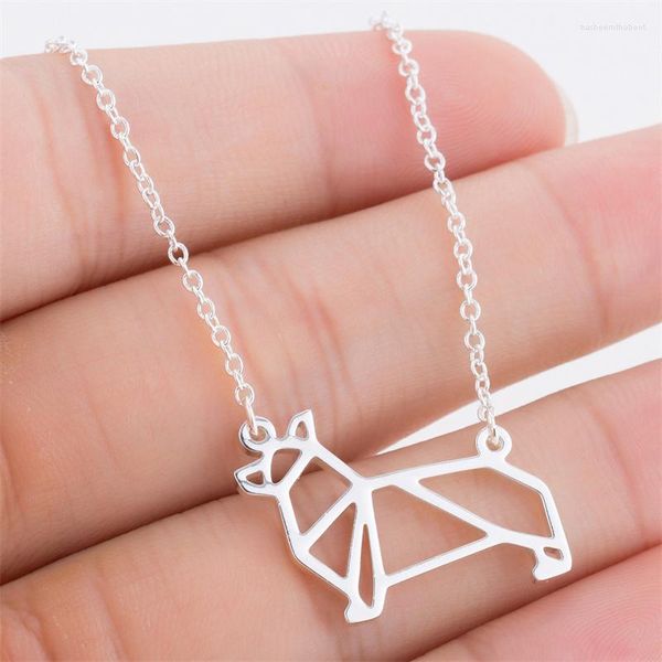 Anhänger Halsketten Mode Origami Mops Halskette Geometrische Schmuck Drop Schiff Niedlichen Hund Tierliebhaber Geschenk für Damen