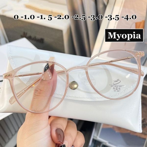 Óculos de sol vintage redondo miopia óculos azul luz bloqueando menos terminado prescrição óptica perto óculos com dioptria