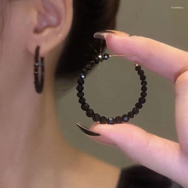 Orecchini a cerchio grandi perline di cristallo nero per donna Accessori per gioielli da cerchio da donna alla moda Anelli all'ingrosso