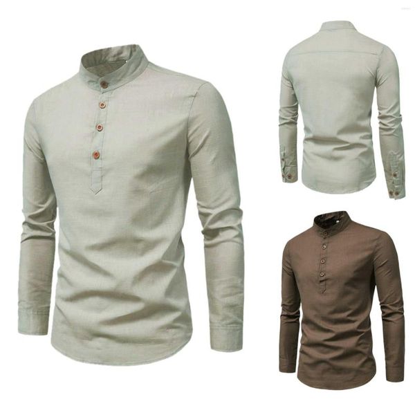 Camicie casual da uomo Polo business autunnali Camicia da uomo Tinta unita Colletto alla coreana Slim formale traspirante Top abbigliamento maschile