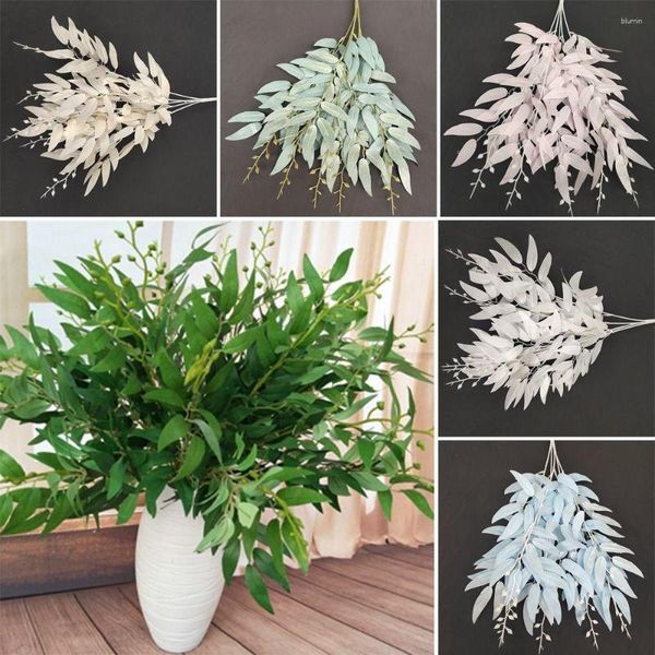 Fiori decorativi 55 cm Fiore bianco artificiale Pianta Bouquet da sposa Decorazione Vaso di seta per la casa Decor Foglia di salice Erba verde finto