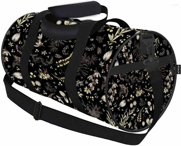 Duffel Bags Folhas Viagem Duffle Bag Aquarela Velho Mundo Florais Durante a Noite Para Adultos Weekender Viajando Esportes Tote Ginásio