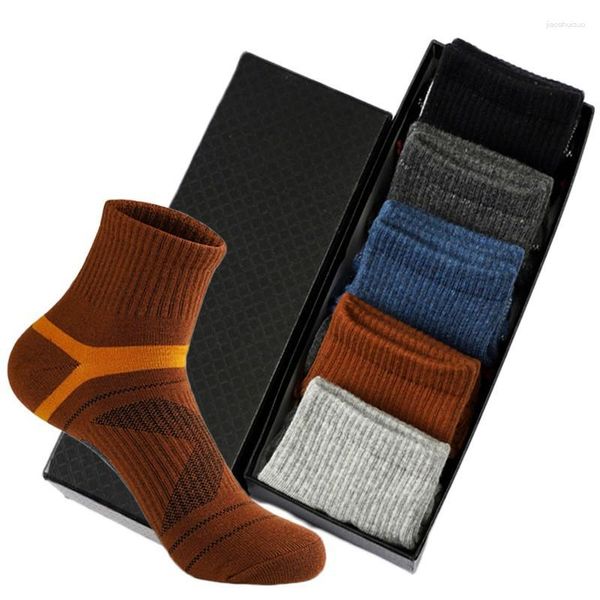 Meias masculinas 5 pares esporte meia ciclismo basquete correndo tendência caminhadas amortecimento masculino atlético tubo curto respirável absorção de suor masculino