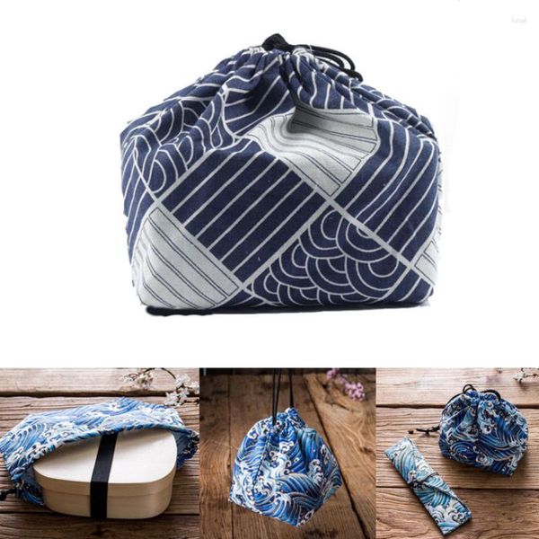 Borse portaoggetti Borsa per pranzo in stile giapponese Borsa con coulisse Bento Tote Pouch Borsa portatile per stoviglie da viaggio per bambini1pz