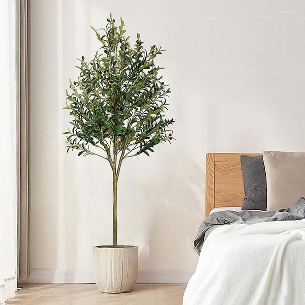 Flores decorativas 5,9 pés grandes plantas de oliveira artificial falsas com vaso de seda para decoração de casa, escritório e sala de estar